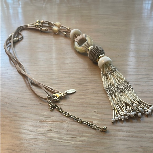 Chico’s Jewelry Leather Beaded Tassel Necklace Bohemian - Picture 4 of 7